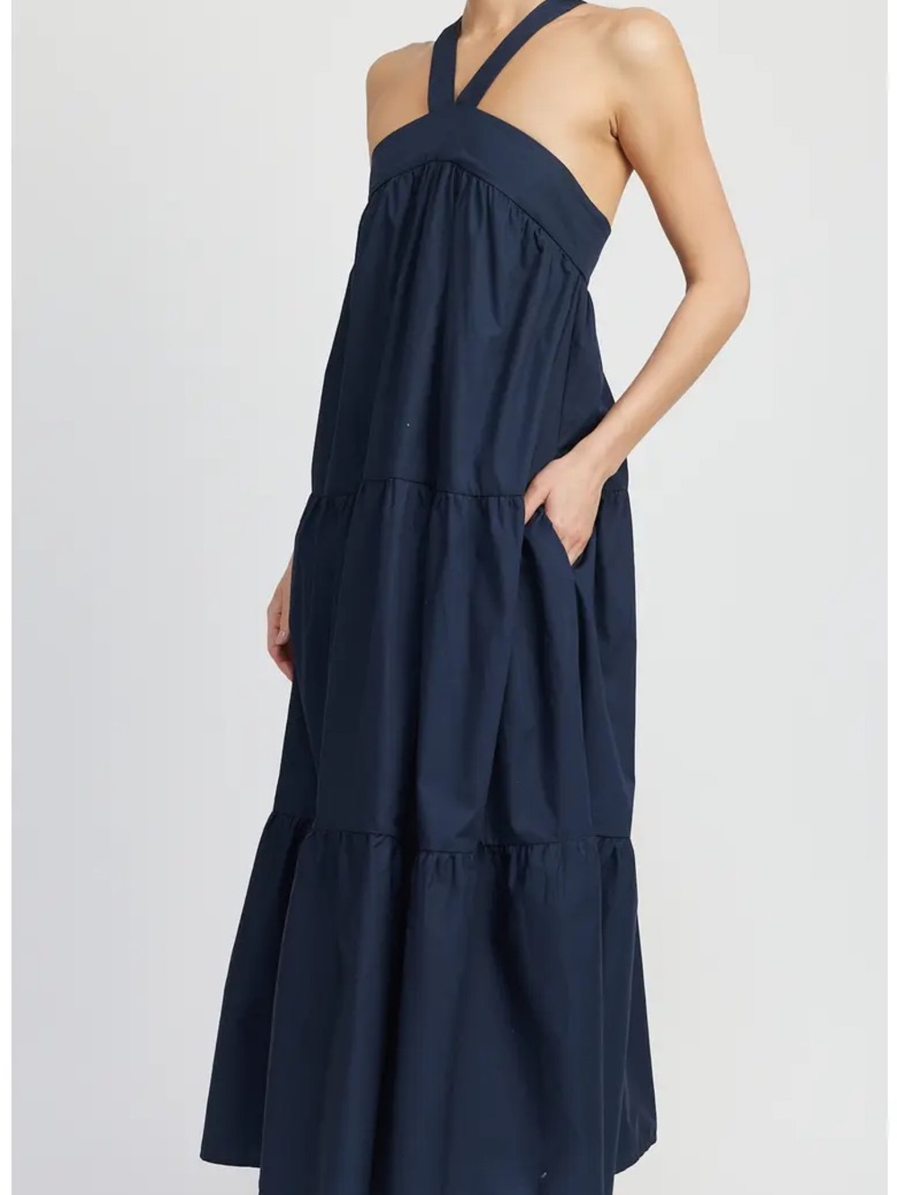 En Saison Navy Halter Tiered Maxi Dress